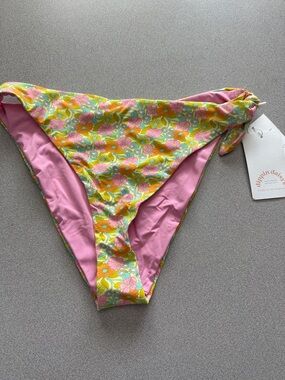 Dippin' Daisy's Pink Swim Astro Bottom with Yellow Edge Side Tie Floral